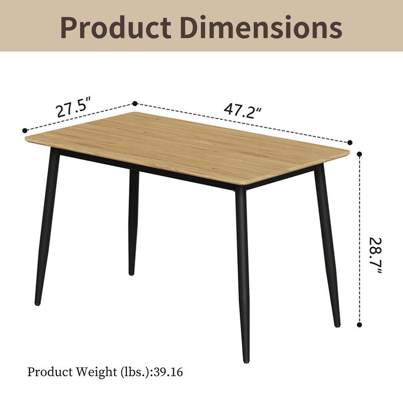 Modern Dining Table with MDF Top, Sturdy Metal Legs, Easy to Assemble