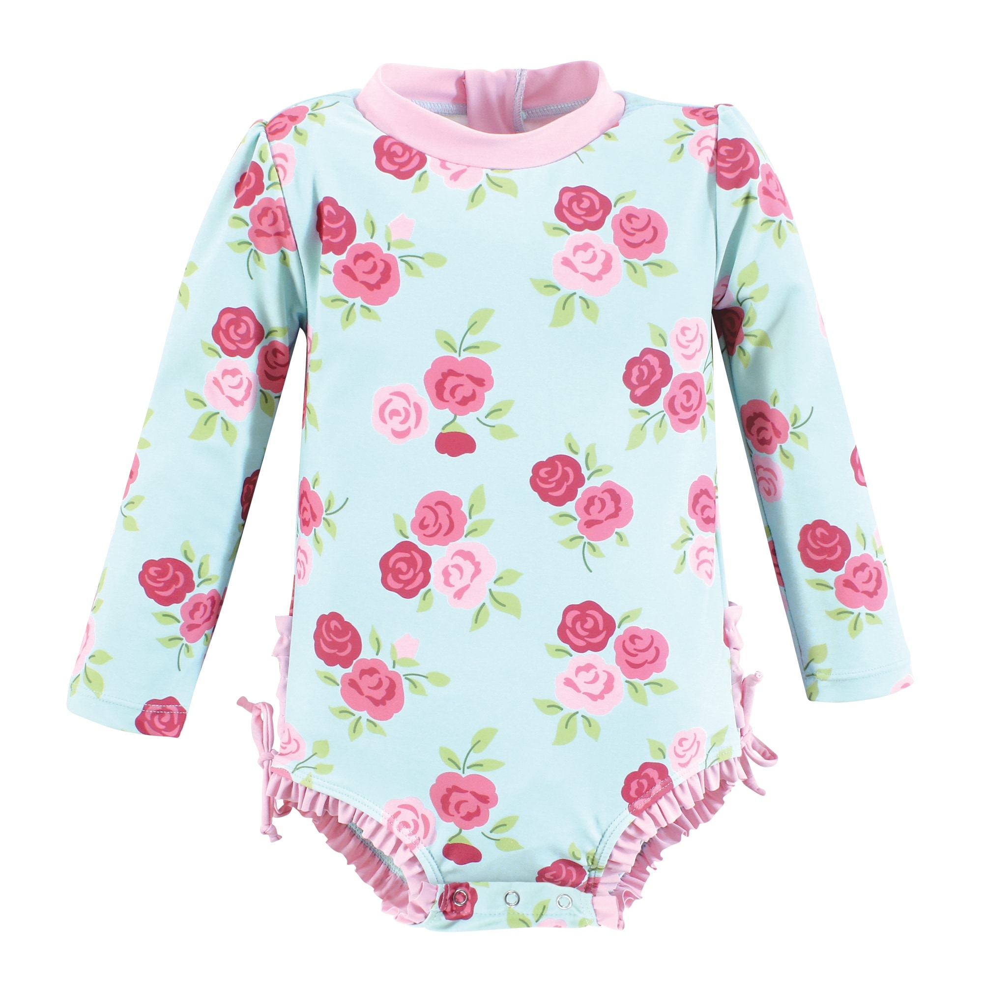 Hudson Baby Girls Rashguard Baby Swimsuit, Mint Pink Roses