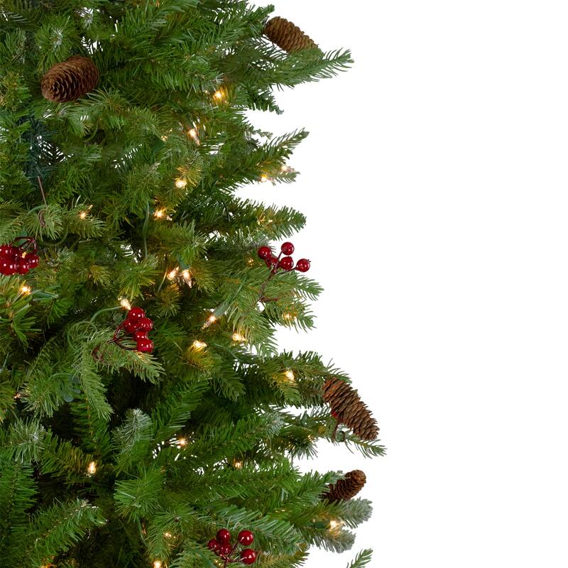 7.5' Pre-Lit Mixed Winter Berry Pine Artificial Christmas Tree - Clear Lights