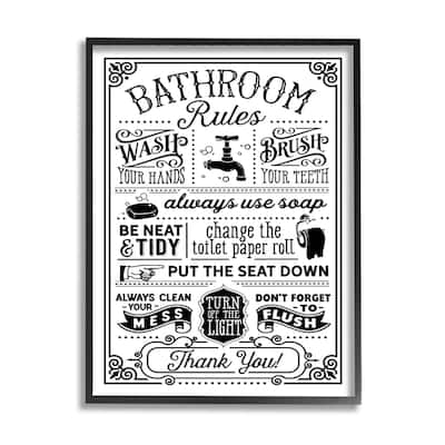 Stupell Vintage Style Bathroom Rules Diagram List Border Framed Wall Art, Design by Lettered and Lined - Black