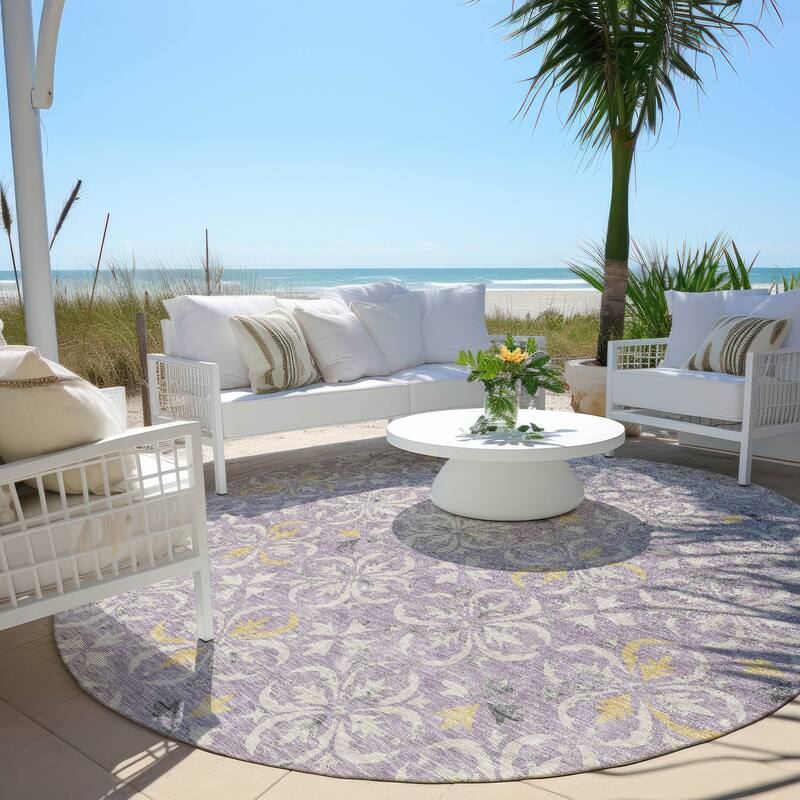 Machine Washable Indoor/ Outdoor Chantille Traditional Medallion Rug - Lavender - 8' x 8'