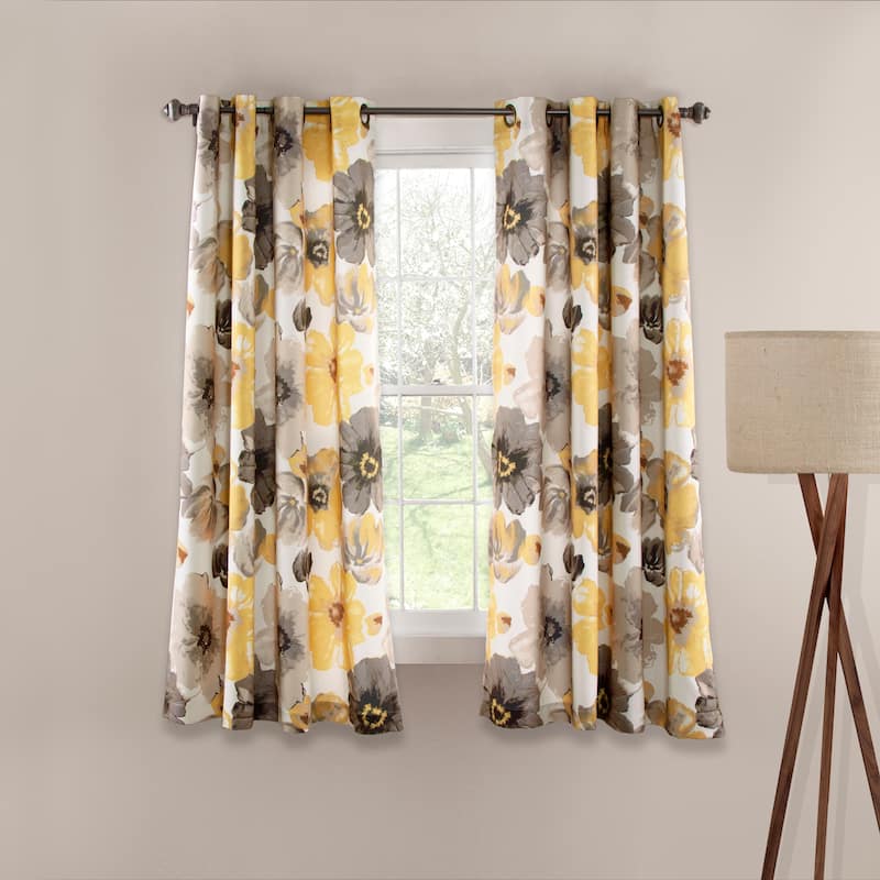 Lush Decor Leah Room Darkening Curtain Panel Pair - 52" W x 45"L - Yellow/Grey