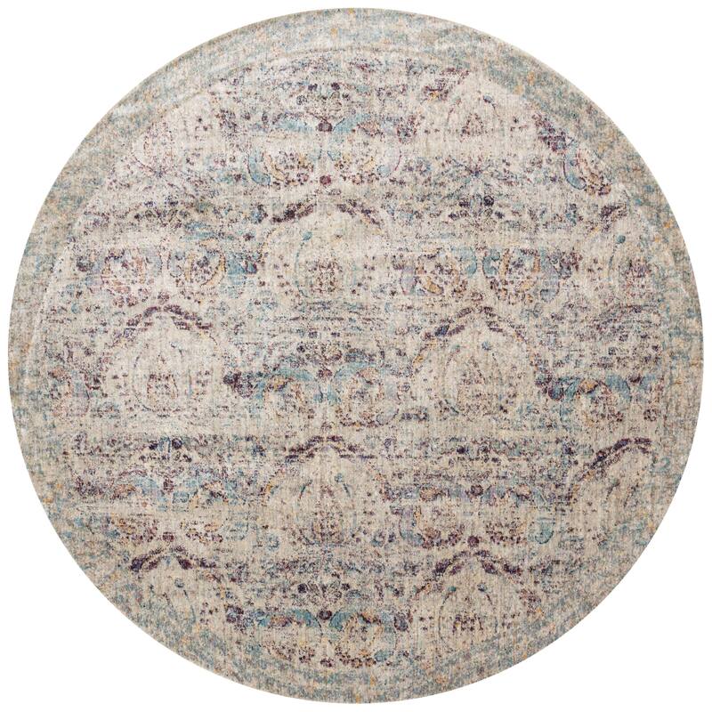 Alexander Home Contessa Traditional Damask Distressed Rug - 9'6" x 9'6" - Silver/Plum