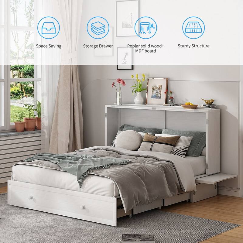 Mixoy Murphy Bed,Cube Cabinet Chest Bed with Charging Station