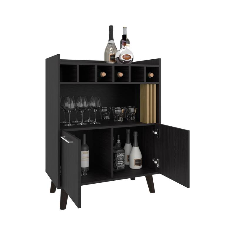 Vance 40" High Bar Cabinet with Six Bottle Cubbies, Two Double Door Cabients, Four Shelves,Wine Rack