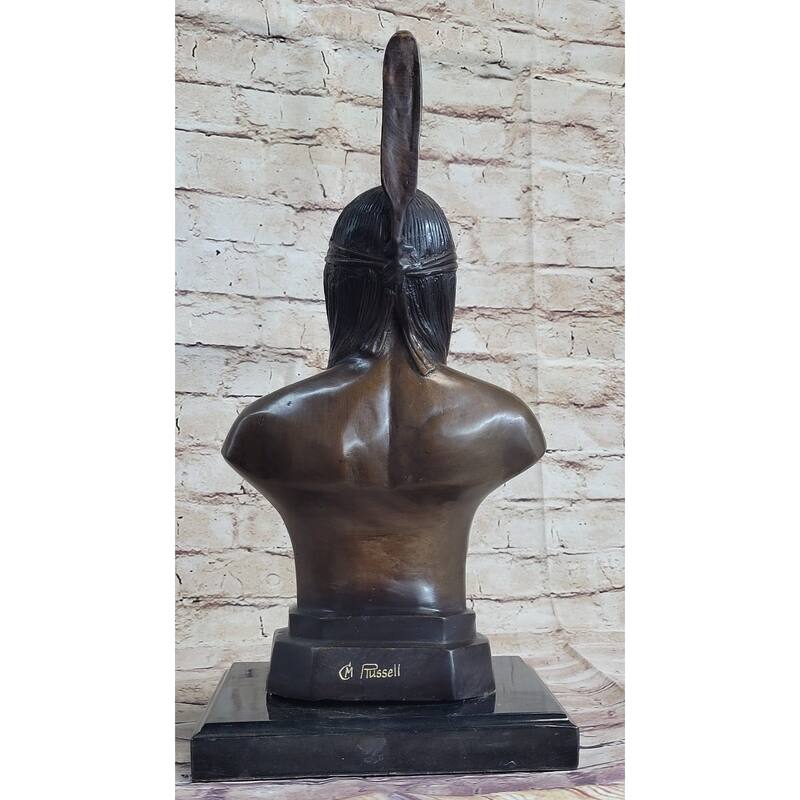 Bronze Bust Native American Indian W/ Braided Hair Statue On Marble Base 12 Inches X 7 Inches
