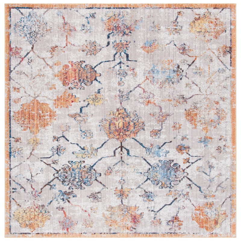 SAFAVIEH Bristol Fatlume Vintage Boho Oriental Polyester Rug - 7' Square - Grey/Orange