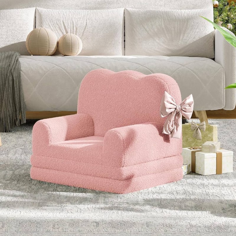 2-in-1 Comfy Toddler Couch, Convertible Sofa for Girls and Boys - Pink