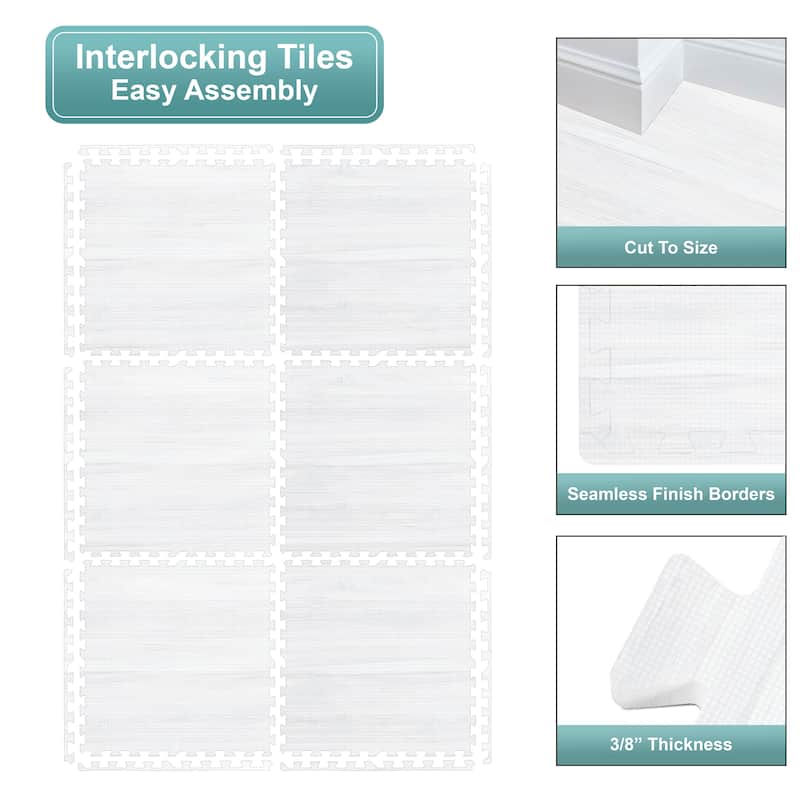 Sorbus 144 Sq. Ft. Wood Grain Floor Tiles Foam Mat EVA Interlocking Mats Tile 3/8-Inch Thick Flooring Wood Puzzle Exercise Mats