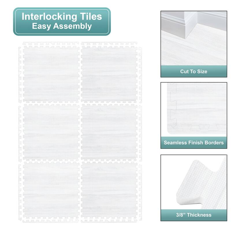 Sorbus 96 Sq. Ft. Wood Grain Floor Tiles Foam Mat EVA Interlocking Mats Tile 3/8-Inch Thick Exercise Mats w/Borders