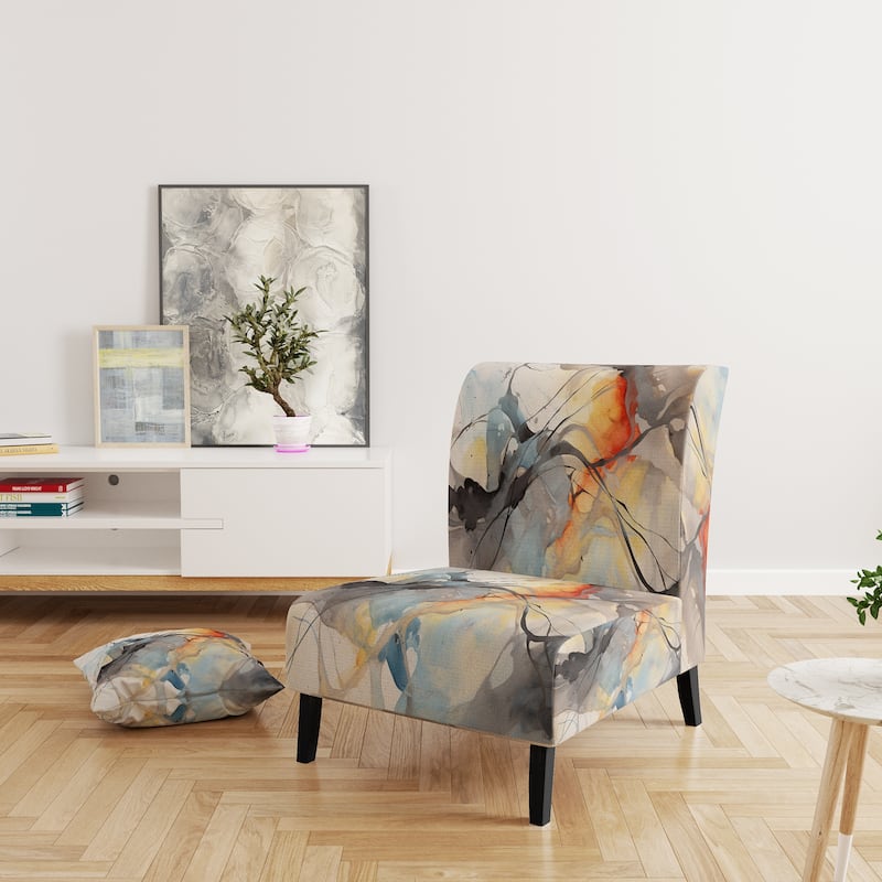 Designart "Marble Serenity Colorful Gray Watercolor Waves I" Upholstered Abstract Shapes Accent Chair and Modern Arm Chair - Slipper Chair