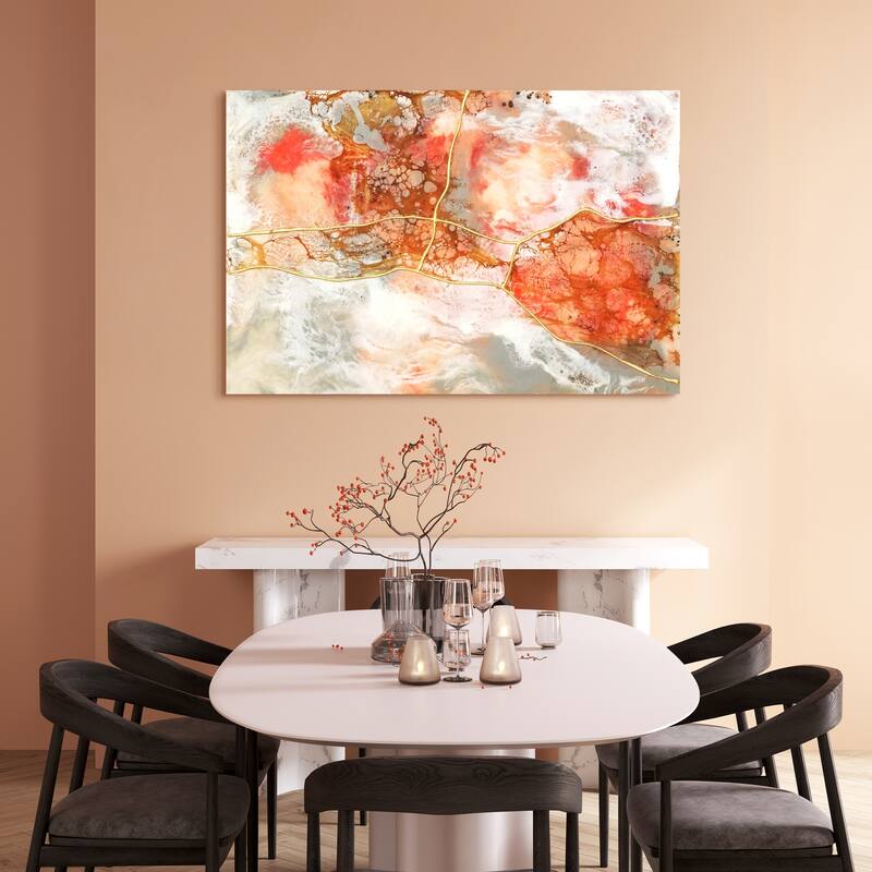 Coral Abstract Wall Art Printed on Frameless Free Floating Tempered Glass Panel