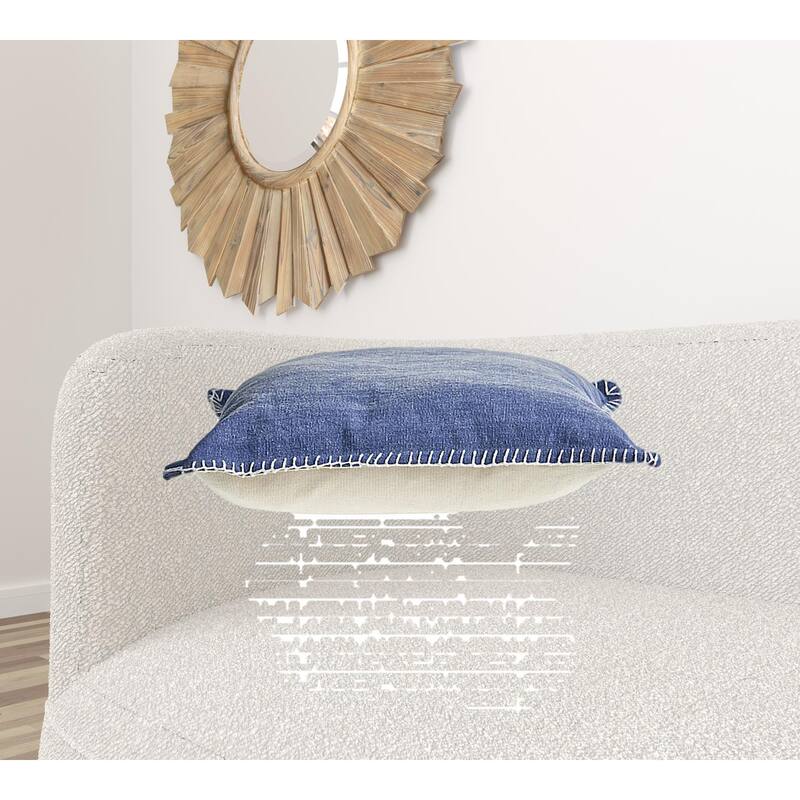 HomeRoots 24" X 24" Twilight Blue 100% Cotton Zippered Pillow