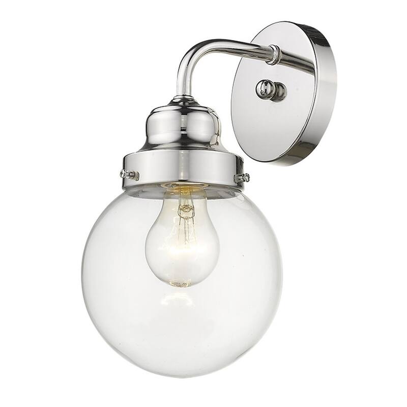Modern Silver Wall Sconce with Clear Globe Shade and LED Compatible Steel Fixture Damp Rated - 11"H x 6"W x 7"D