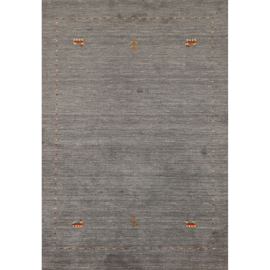 Gray Tribal Gabbeh Oriental Area Rug Handmade Wool Carpet - 3'11"x 5'10"