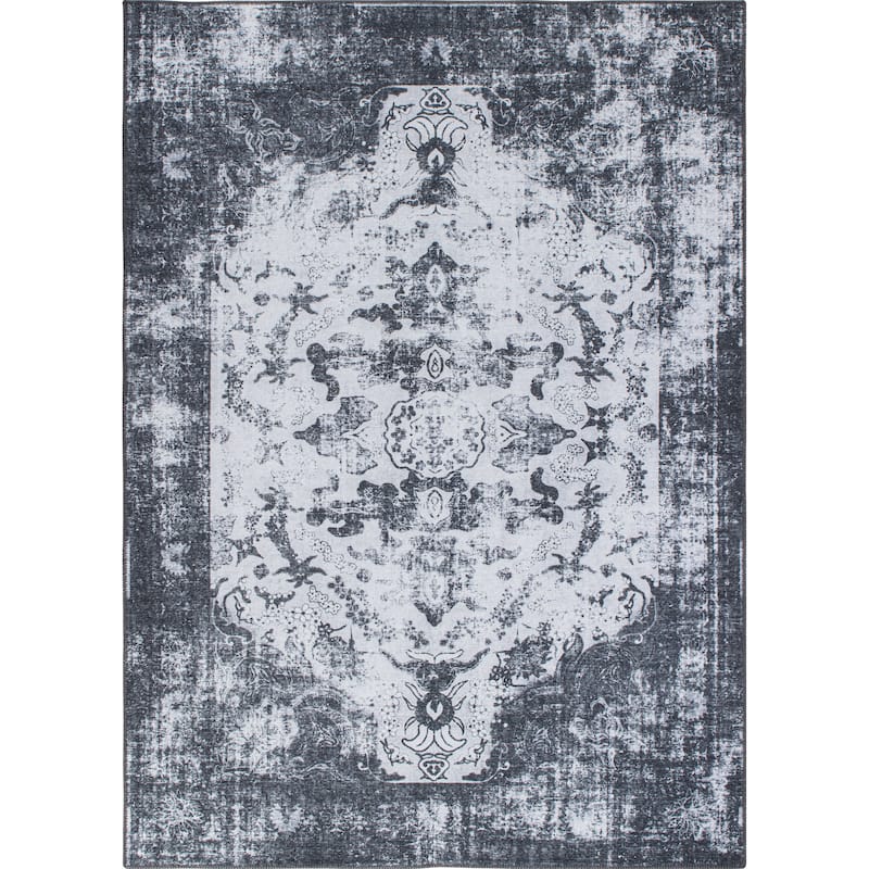 Vintage Distressed Medallion Machine Washable Area Rug