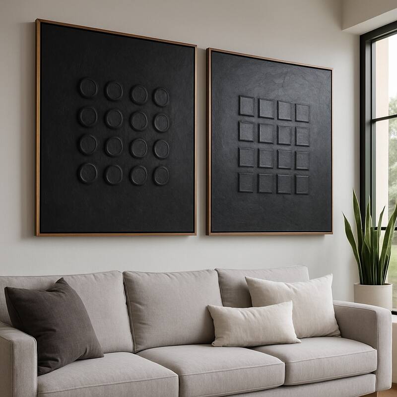 Hand-Painted Shadow Box Block Wall Artwork - Set of 2, 47", Black