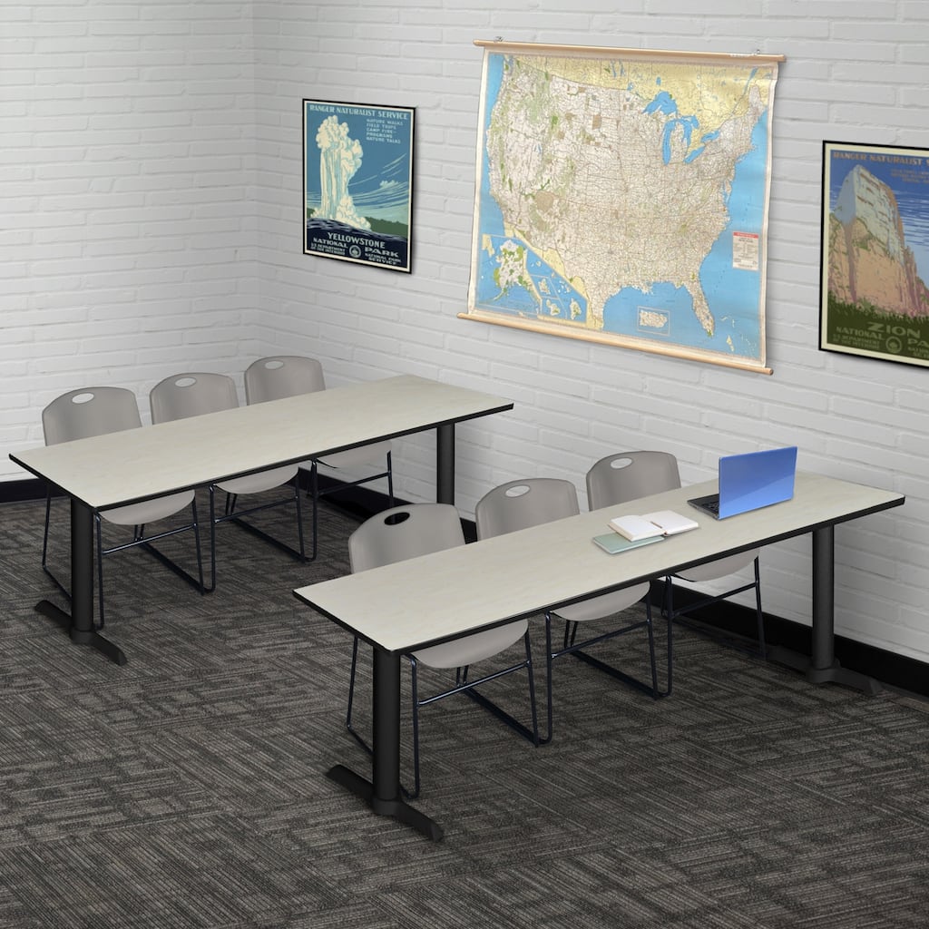 84" x 24" Training Table- Maple & 3 Stack Chairs- Grey