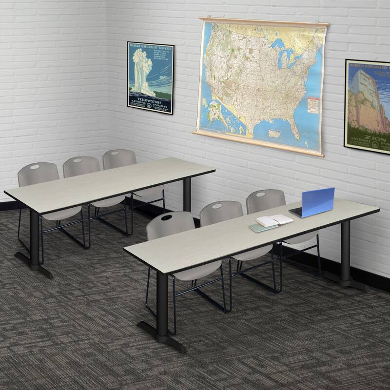 84" x 24" Training Table- Maple & 3 Stack Chairs- Grey