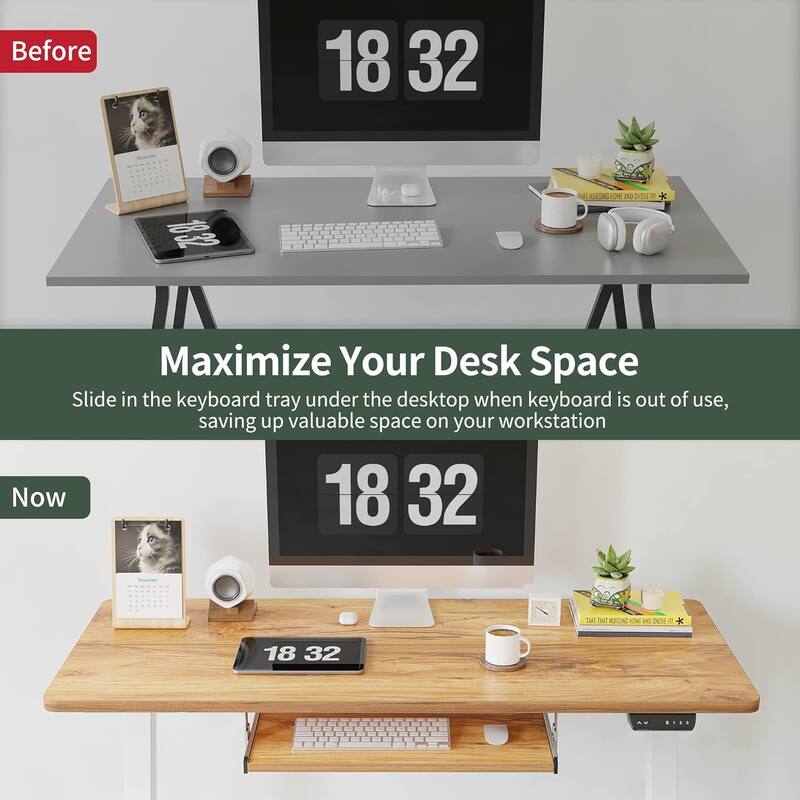 FEZIBO Standing Desk with Keyboard Tray, Electric Height Adjustable Desk, Sit Stand Up Desk, Computer Office Desk