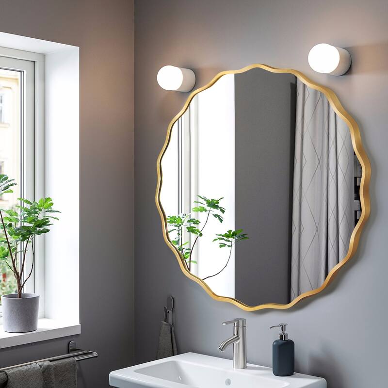 Decorative Aluminum Alloy Framed Wavy Round Wall Mirror Bathroom Vanity Mirror