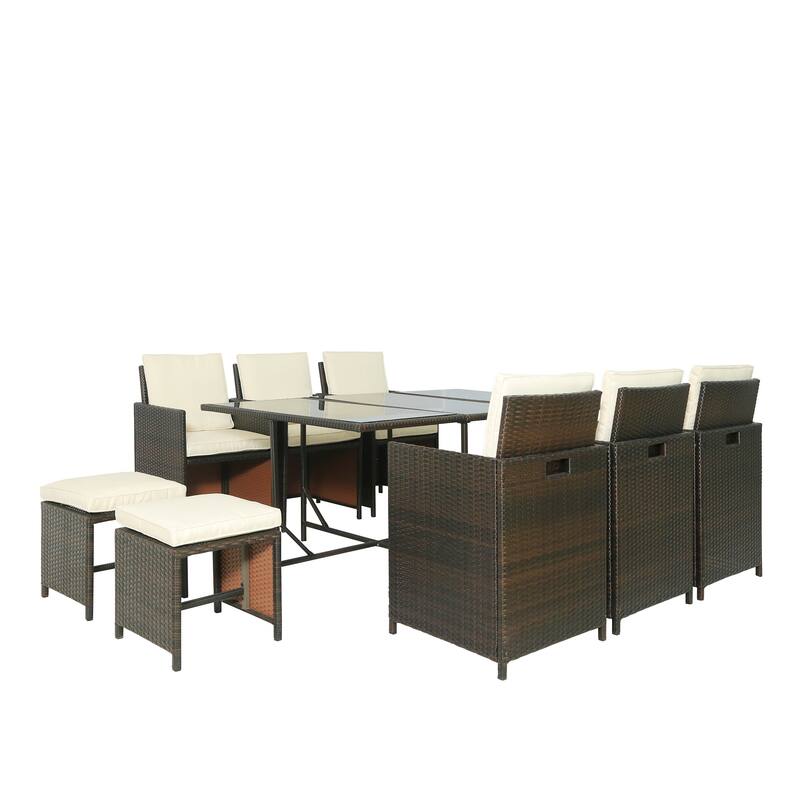 1-Piece Outdoor Rattan Wicker Patio Dining Table Set Garden Outdoor Patio Furniture Sets (11-Piece)
