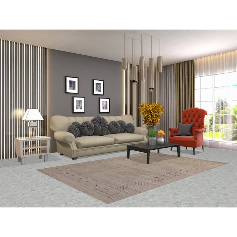Hand Knotted Oriental 100% Wool Carpet Tribal Animal Pictorial Beige & Ivories Gabbeh Area Rug - 7' 9'' X 5' 1''