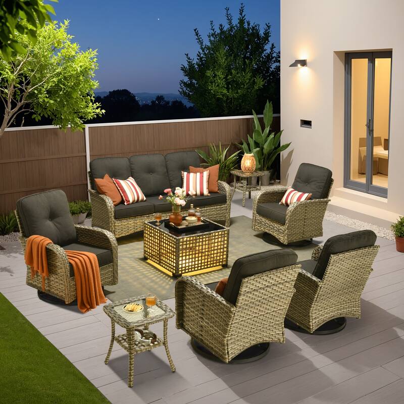 OVIOS 8-piece Patio Wicker Conversation Furniture Set