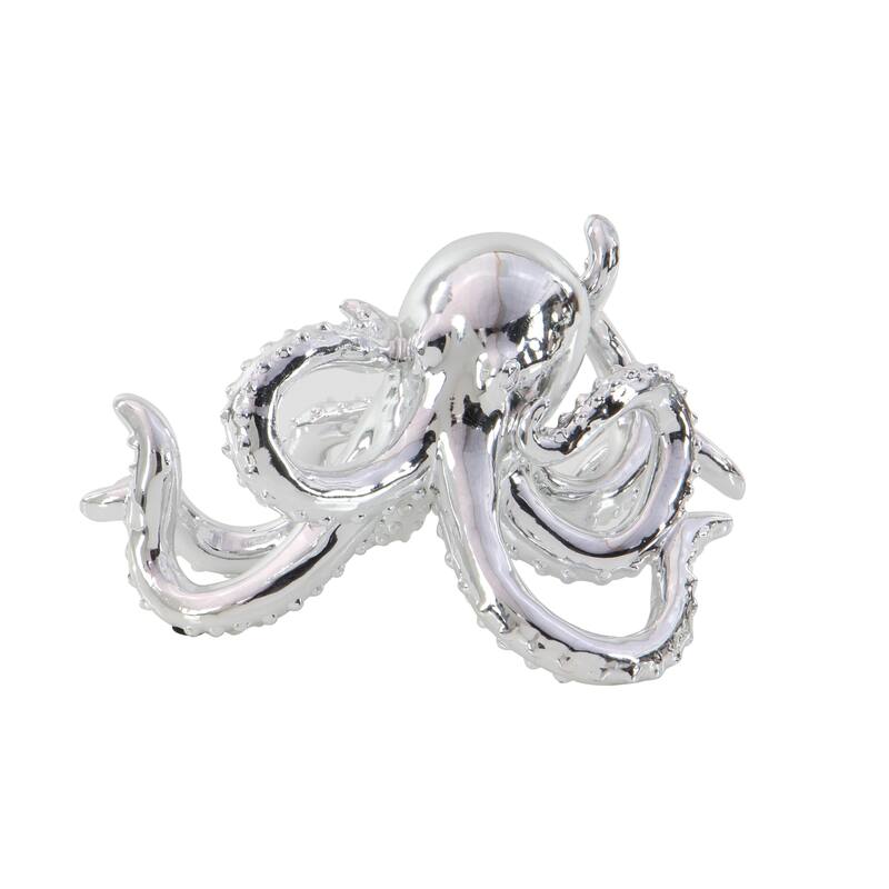 Polystone Octopus Decorative Sculpture with Long Tentacles and Suctions Detailing - Silver - Roche River Decor