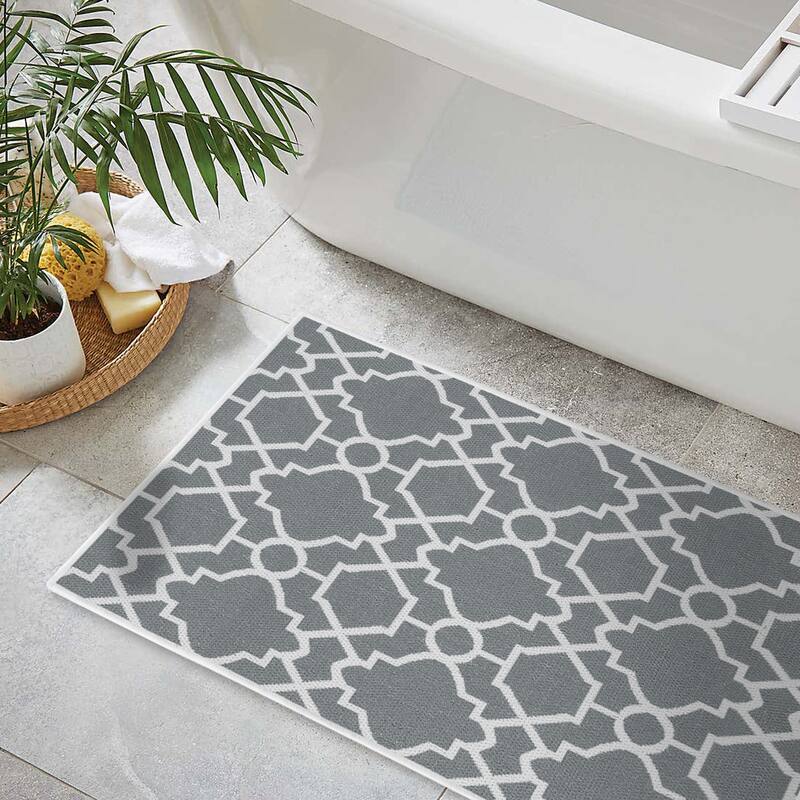 Geometric Design 3 Piece Bathroom Rugs Set - Non-Slip Ultra Thin Bath Rugs for Bathroom Floor - Washable Bathroom Mats Set