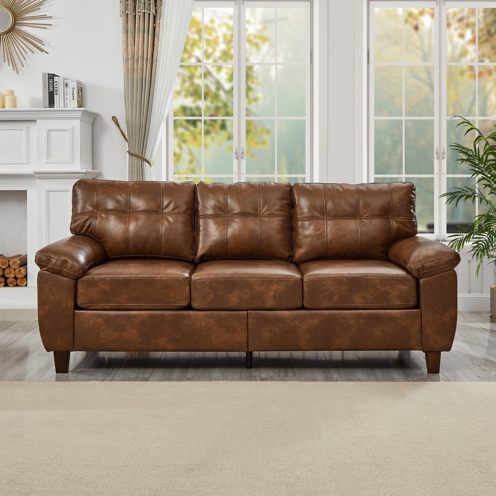 Breathable PU Leather Upholstered Couch 3 Seater Sofa with Storage