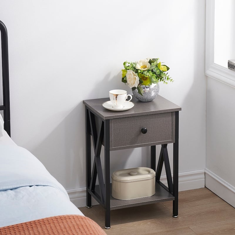 VECELO Mid Century Modern Nightstand with Storage Shelves, Set of 2 Nightstands, End Table/Side Table