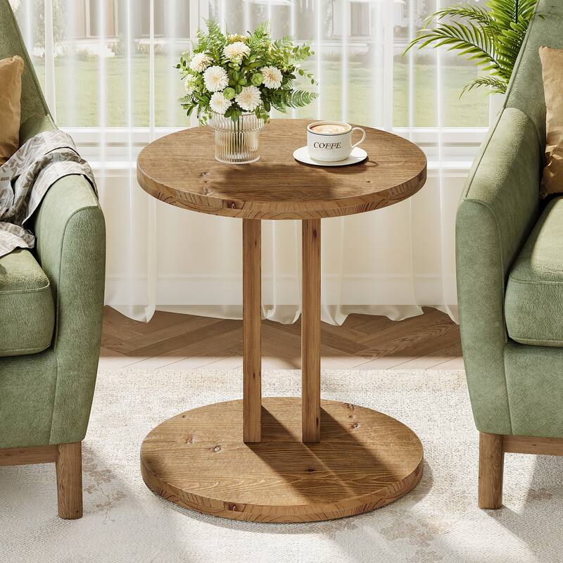 19.68" Round C-Shaped Solid Wood End Table