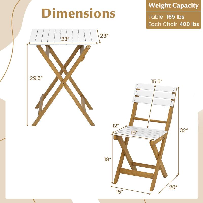 Gymax 3-Piece Folding Patio Bistro Set w/ Slatted Design Small Outdoor