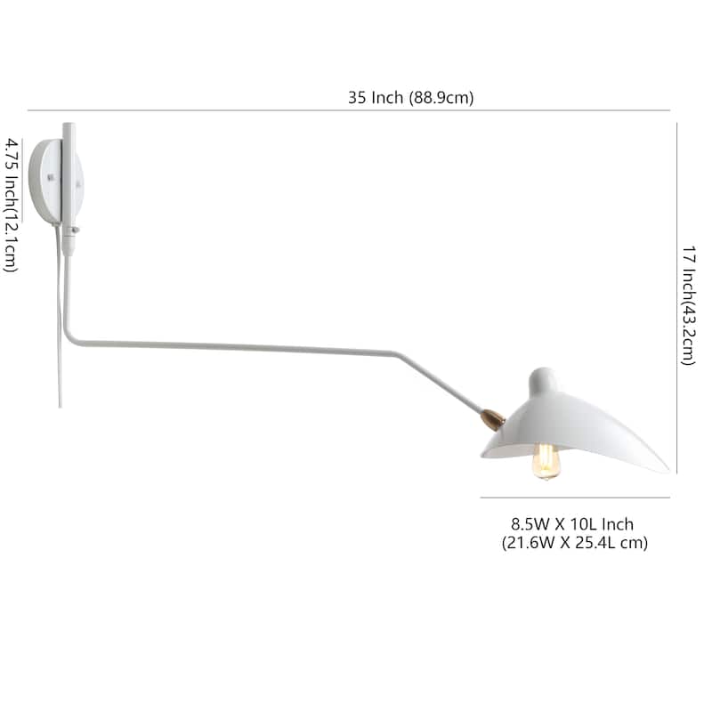 Frank 35" Iron Retro Swing LED Wall Sconce, White by JONATHAN Y - One