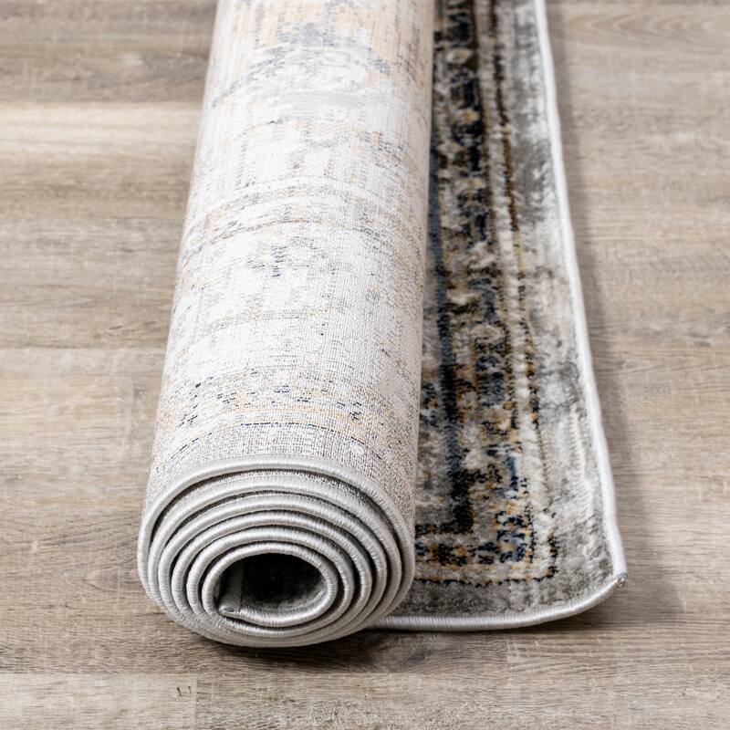 Sheffield Collection - Grey/Beige/Blue Border Rug