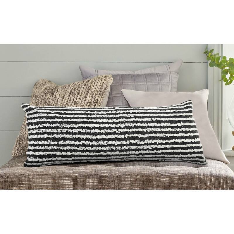 HomeRoots 14" X 36" Black And Cream 100% Cotton Striped Zippered Pillow