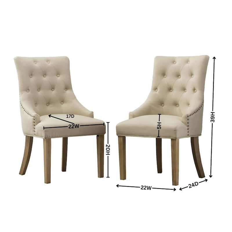 Button Tufted Solid Wood Wingback Chairs with Nail Heads, Set of 2