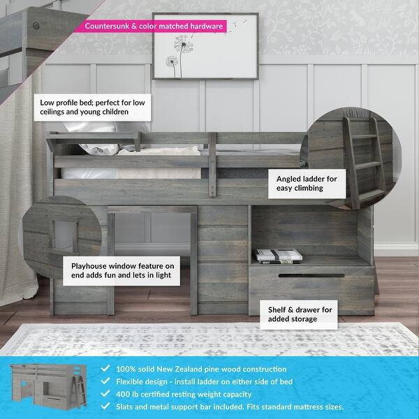 Max and Lily Farmhouse Twin Loft Bed with 1 Drawer