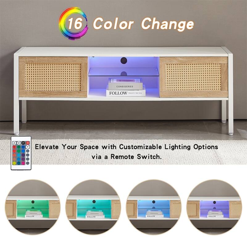 54.33" Rattan TV Console with Sliding Doors and Adjustable Shelf - 54 inches in width