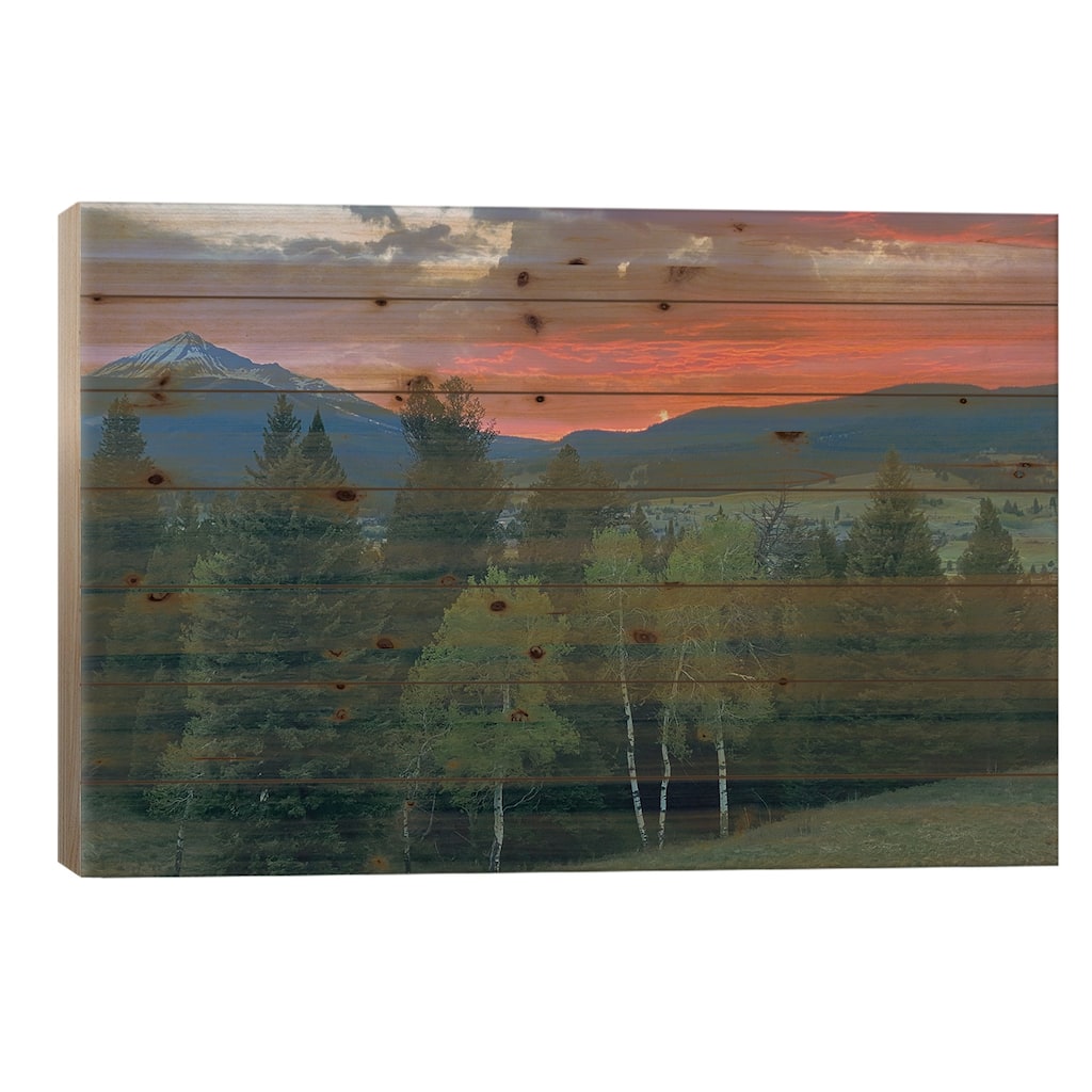 Sunset View From The Cabin Print On Wood by Anna Coppel - Multi-Color