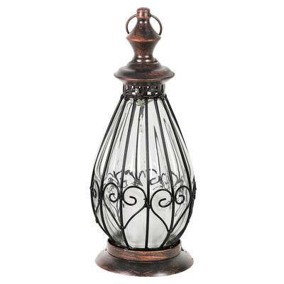 Exhart Clear Glass Lantern with LED Candle on a Timer