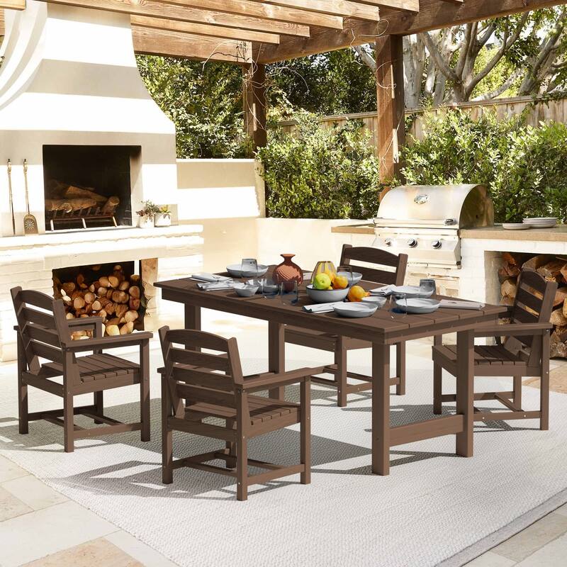 5-Piece HDPE Outdoor Dining Table Sets with Umbrella Hole - 1-Table 4-Chairs