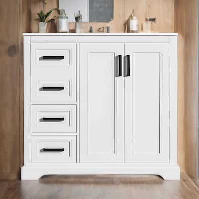 36" Bathroom Vanity w/ Ceramic Sink, Soft-Close Door, Shelf, 3 Drawers