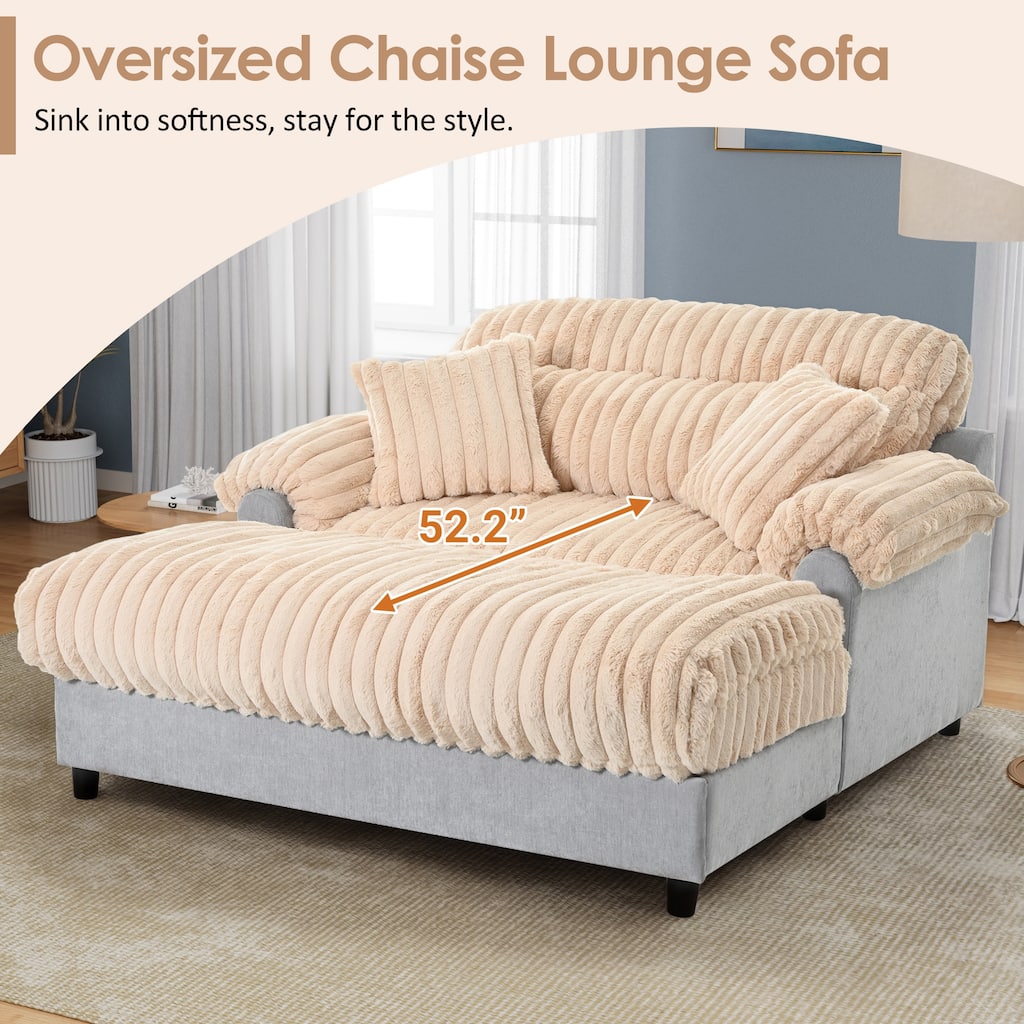 Modern Oversized Chaise Lounge Sofa for Living Room, 65.25" Cloud Sleeper Sofa Plush Faux Fur Sofa Couch with 2 Pillows