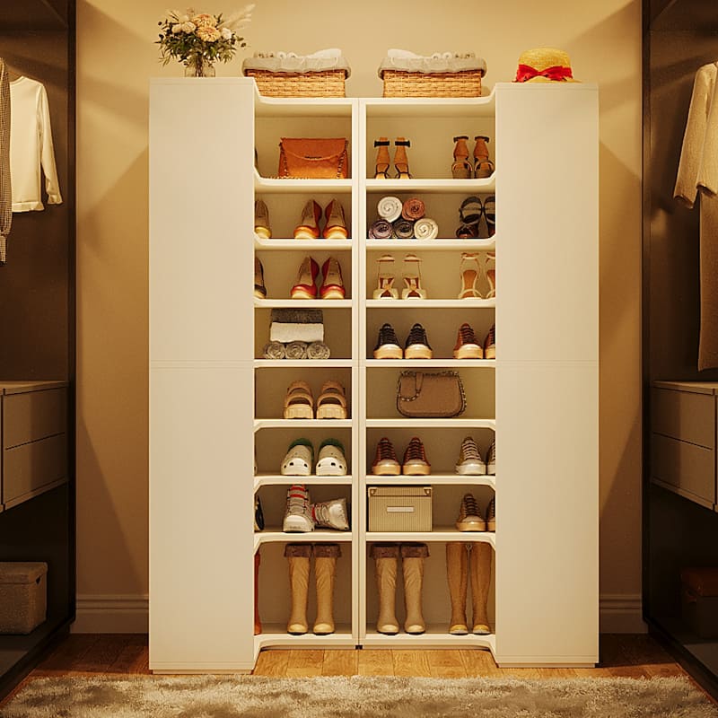 9-Tier Corner Shoe Rack for 40-45 Pairs of Shoes, Freestanding Shoe Cabinet - White-2PCS