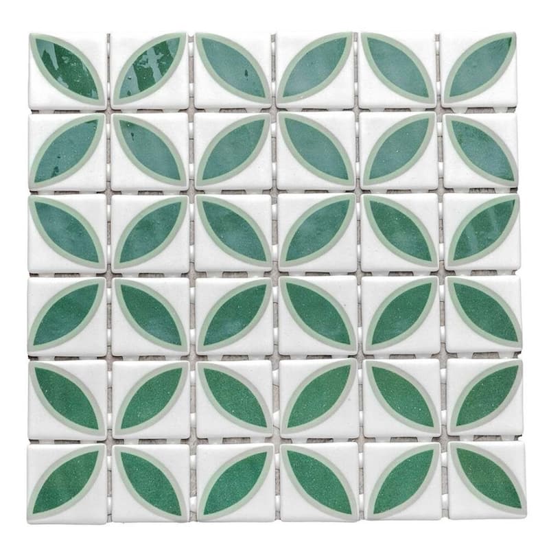 Eterna Lily 2x2 Matte & Shiny Glass Floral Mosaic Tile - Floor, Wall, Backsplash