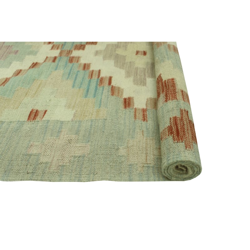 Sun Faded Flatweave Agharr Ivory/Lt. Green Rug - 4'1" x 5'8"