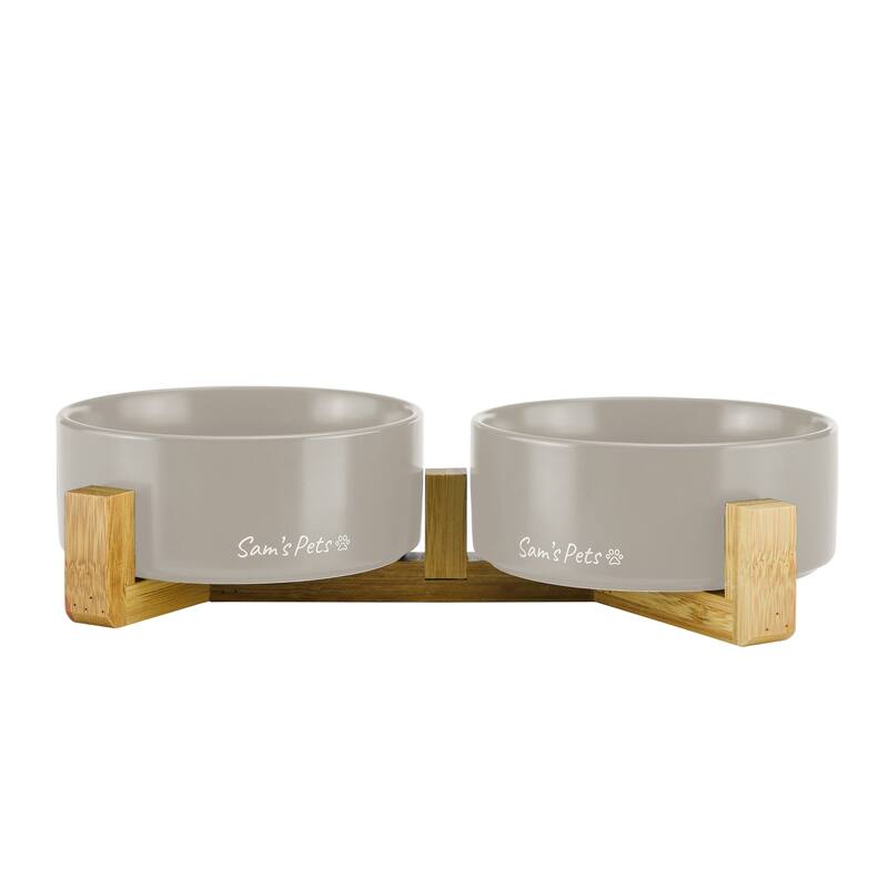 Coco Dual Pet Bowl with Wood Stand 5.11'' in Gray - 10.8