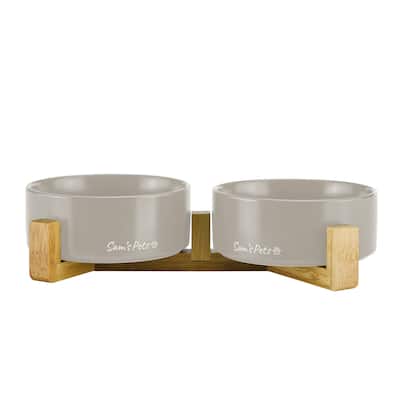 Coco Dual Pet Bowl with Wood Stand 5.11'' in Gray - 10.8